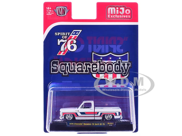1976 Chevrolet Silverado Bonanza-10 Pickup Truck "Spirit of '76" White with Blue and Red Graphics Limited Edition to 12100 pieces Worldwide 1/64 Diecast Model Car by M2 Machines