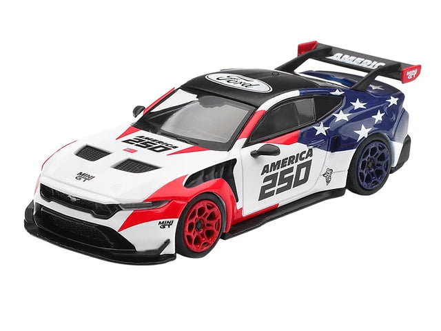 Ford Mustang GTD "America 250 - USA Exclusive" White with American Flag Graphics Limited Edition 1/64 Diecast Model Car by Mini GT