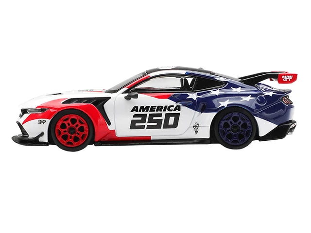 Ford Mustang GTD "America 250 - USA Exclusive" White with American Flag Graphics Limited Edition 1/64 Diecast Model Car by Mini GT