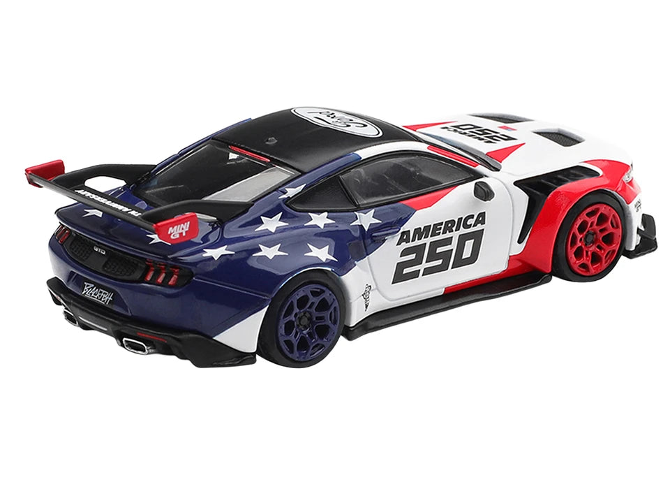 Ford Mustang GTD "America 250 - USA Exclusive" White with American Flag Graphics Limited Edition 1/64 Diecast Model Car by Mini GT