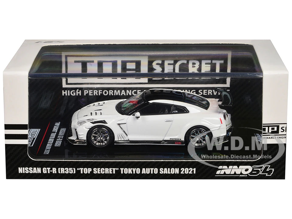 Nissan GT-R (R35) "Top Secret" RHD (Right Hand Drive) White with Black Top "Tokyo Auto Salon 2021" 1/64 Diecast Model Car by Inno Models