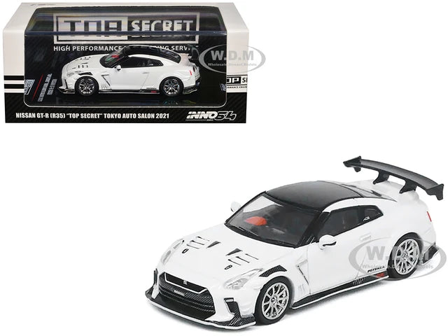 Nissan GT-R (R35) "Top Secret" RHD (Right Hand Drive) White with Black Top "Tokyo Auto Salon 2021" 1/64 Diecast Model Car by Inno Models
