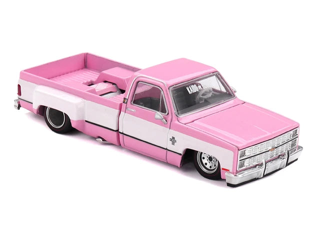 Chevrolet Silverado Dually Pickup Truck "Vintage Spec V2" Pink with White Sides (Designed by Jun Imai) "Kaido House" Special 1/64 Diecast Model Car by Mini GT