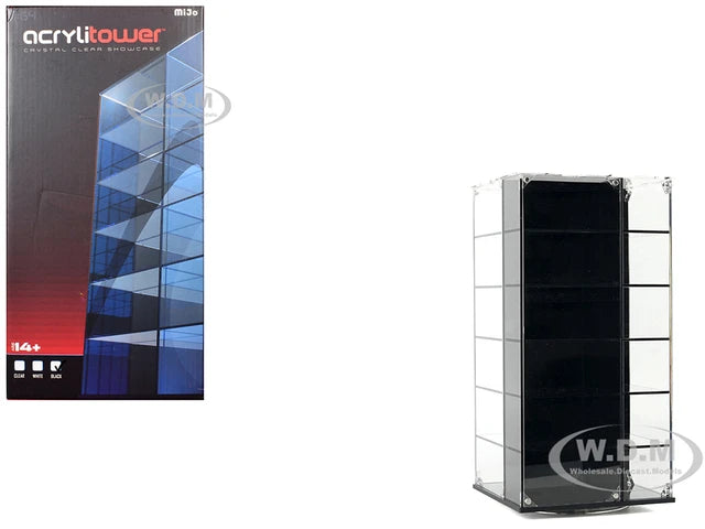 Acrylitower Showcase 24 Car Display Desktop Spinner with Cover Black "Mijo Exclusives" for 1/64 Scale Models