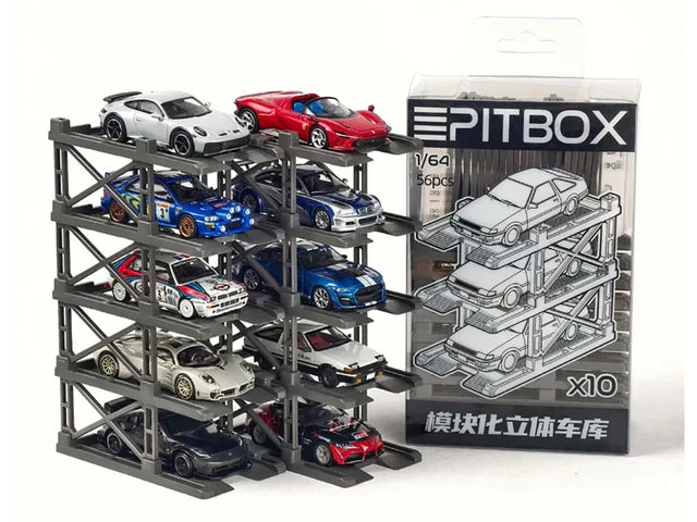 Modular Diecast 3D Parking Rack Display Stand Set of 10 Racks for 1/64 Scale Model Cars by Pitbox